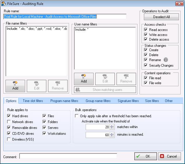 Defining an Audit Rule in FileSure