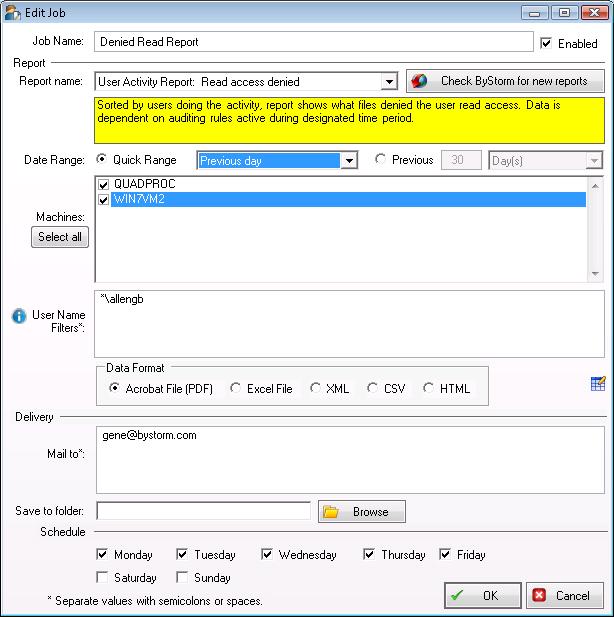FileSure Automatic Report Scheduling