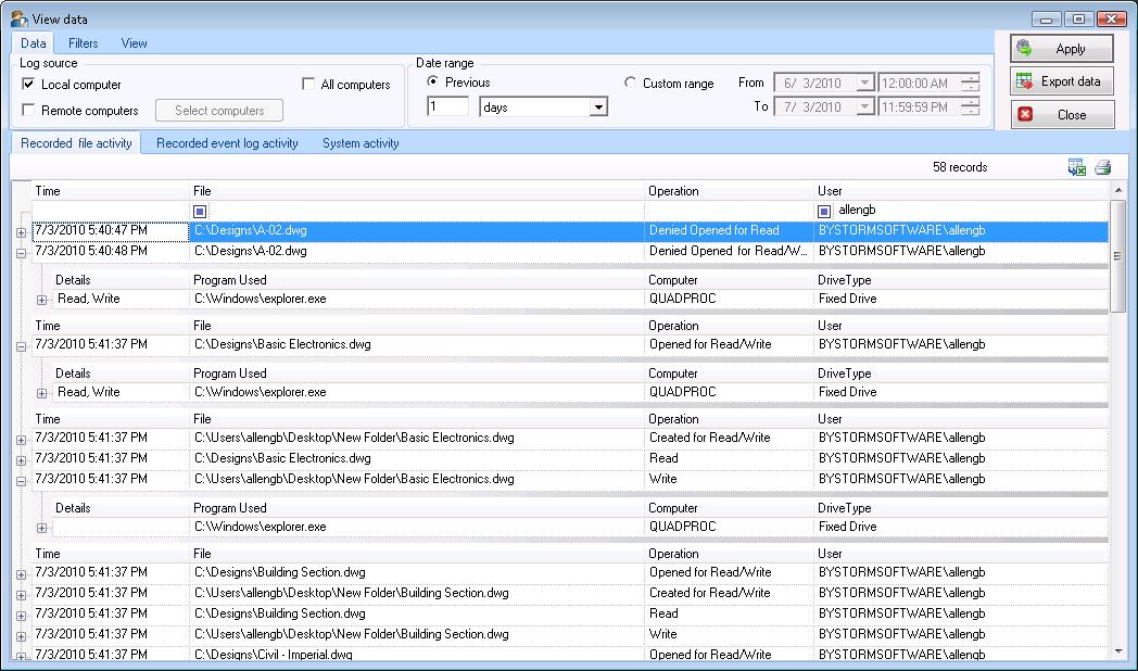 FileSure View Data Screen